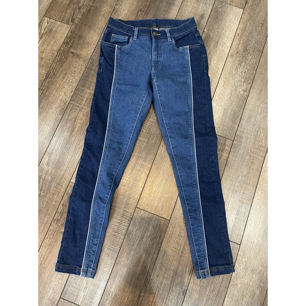 Venus Patchwork Two Tone Size 8 Skinny Denim Blue Jeans W/ Black Patches